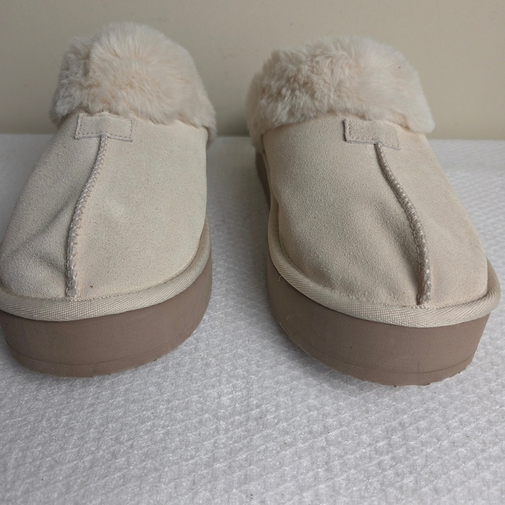 Joyspun Womens Platform Slipper Cream Faux Fur Lined Suede Size 10 Cozy Mule